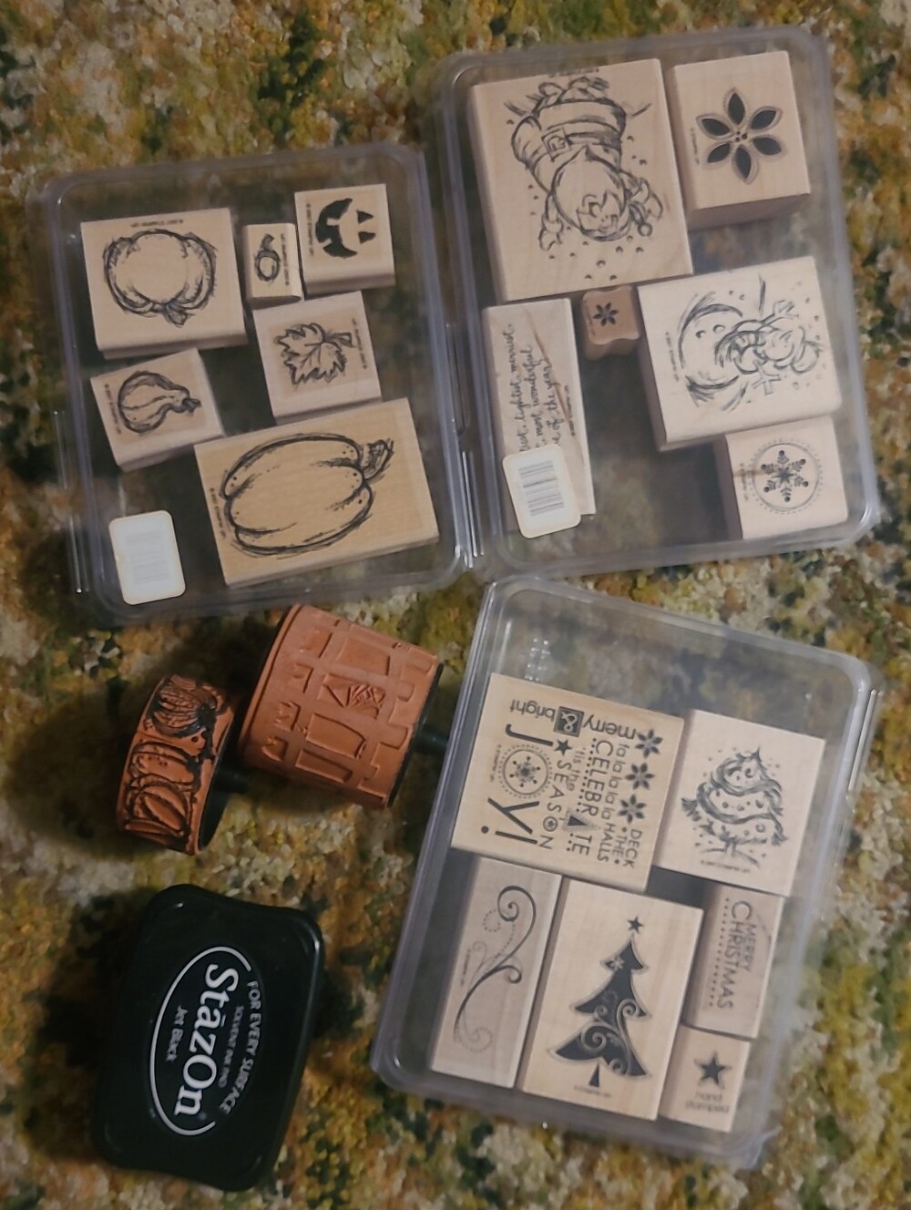 STAMPIN UP! Rubber Stamp Sets with Holiday & Fall Designs - Black Ink Included